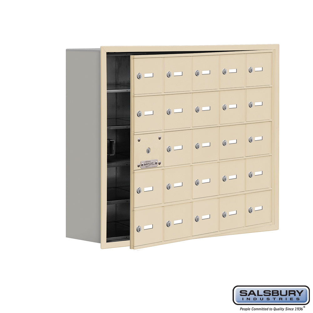 Recessed Mounted Cell Phone Locker with 25 A Doors (24 usable) in Sandstone - Keyed Locks