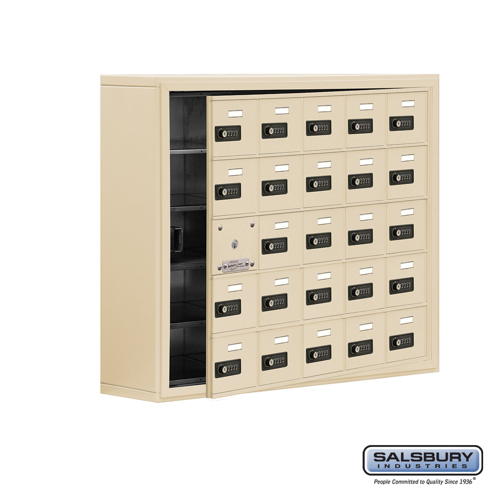 Surface Mounted Cell Phone Locker with 25 A Doors (24 usable) in Sandstone - Resettable Combination Locks