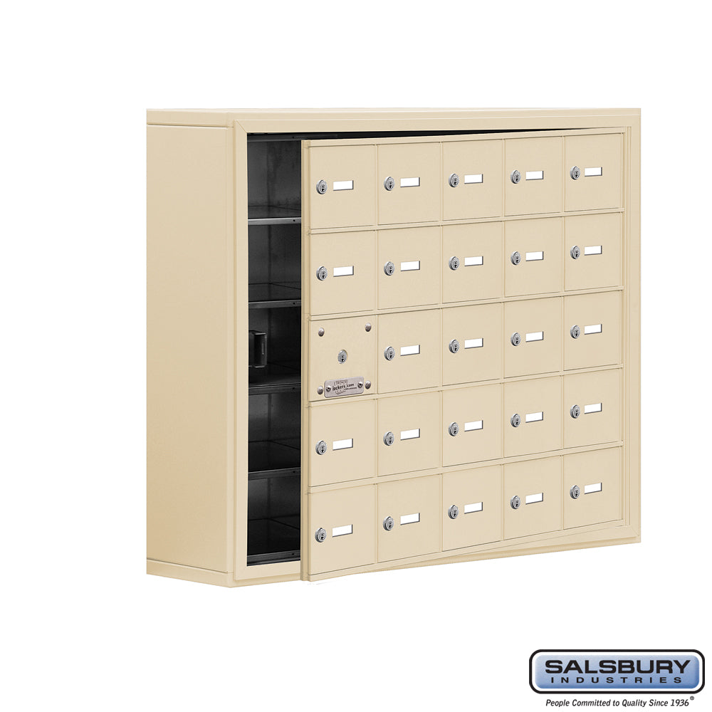 Surface Mounted Cell Phone Locker with 25 A Doors (24 usable) in Sandstone - Keyed Locks