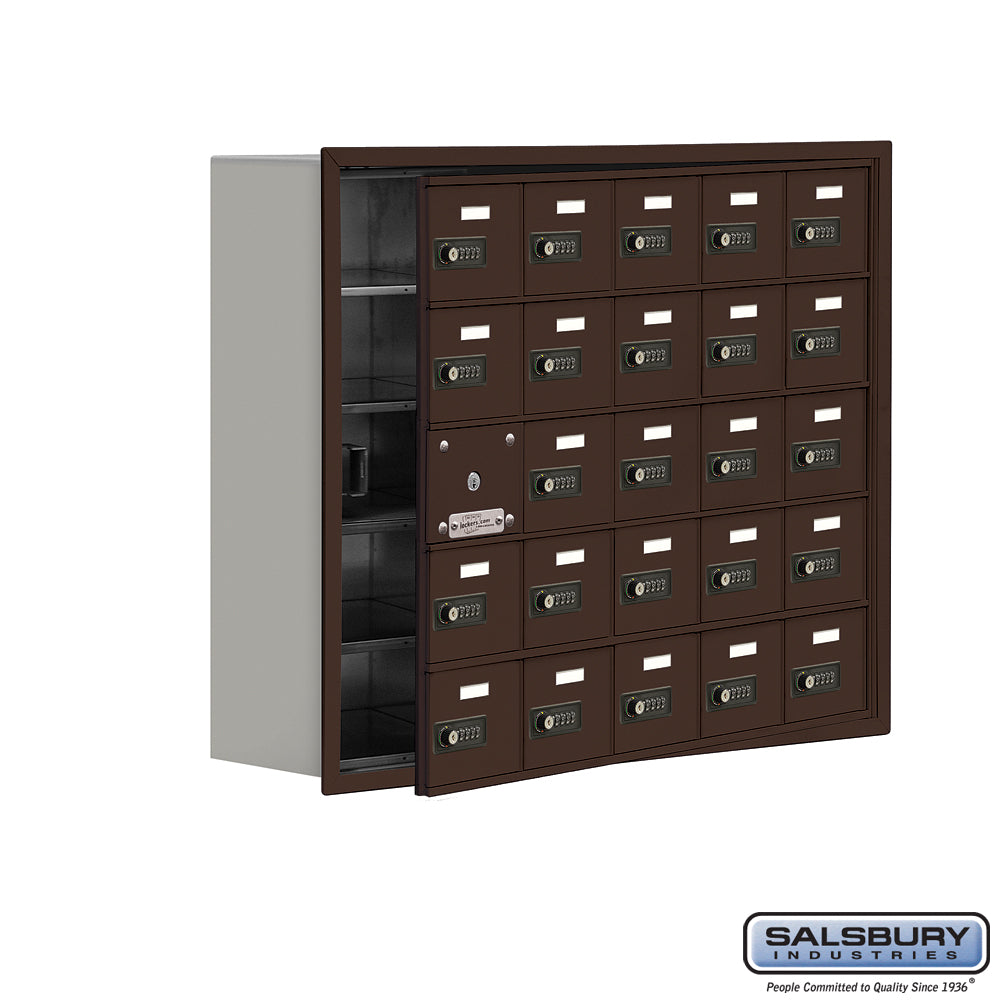 Recessed Mounted Cell Phone Locker with 25 A Doors (24 usable) in Bronze - Resettable Combination Locks