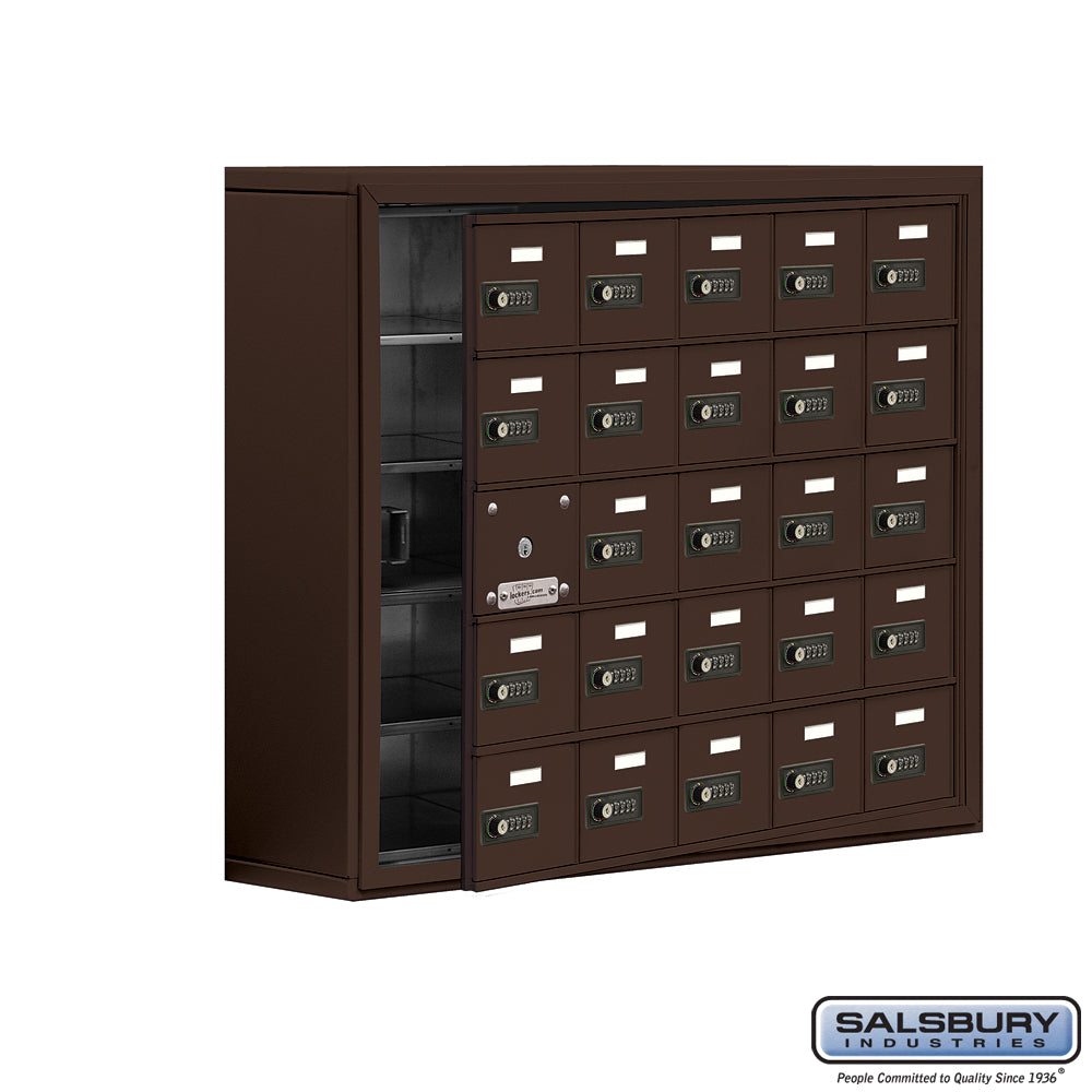 Surface Mounted Cell Phone Locker with 25 A Doors (24 usable) in Bronze - Resettable Combination Locks