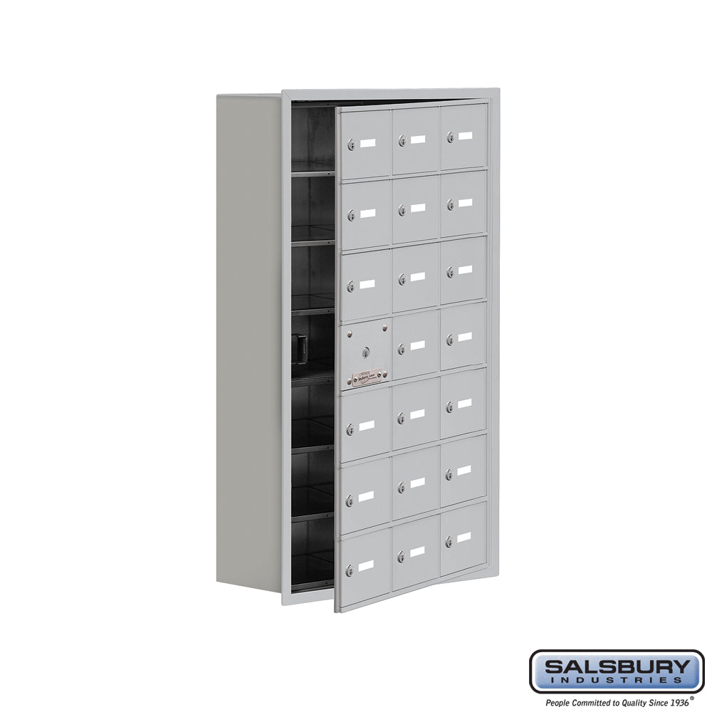 Recessed Mounted Cell Phone Locker with 21 A Doors (20 usable) in Aluminum - Keyed Locks