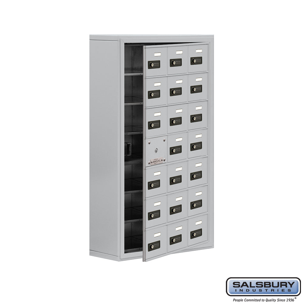 Surface Mounted Cell Phone Locker with 21 A Doors (20 usable) in Aluminum - Resettable Combination Locks