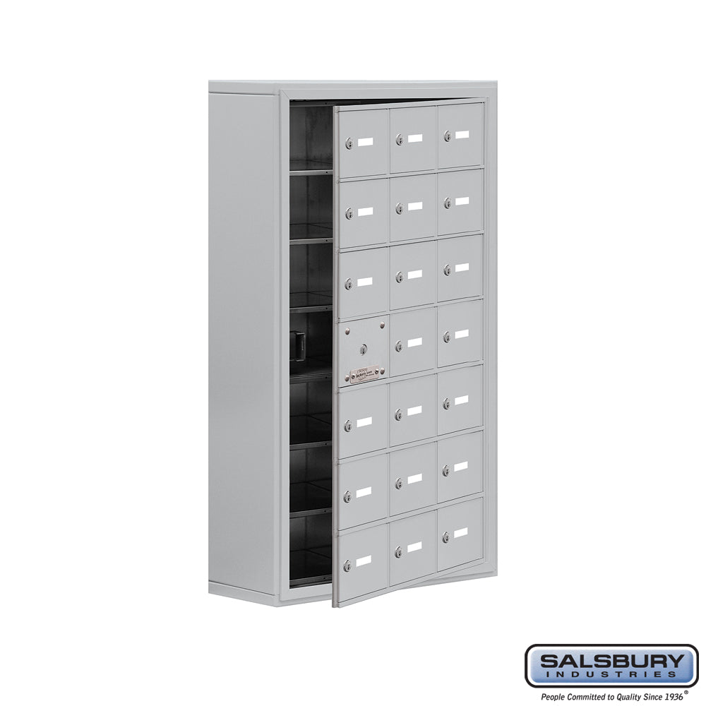 Surface Mounted Cell Phone Locker with 21 A Doors (20 usable) in Aluminum - Keyed Locks