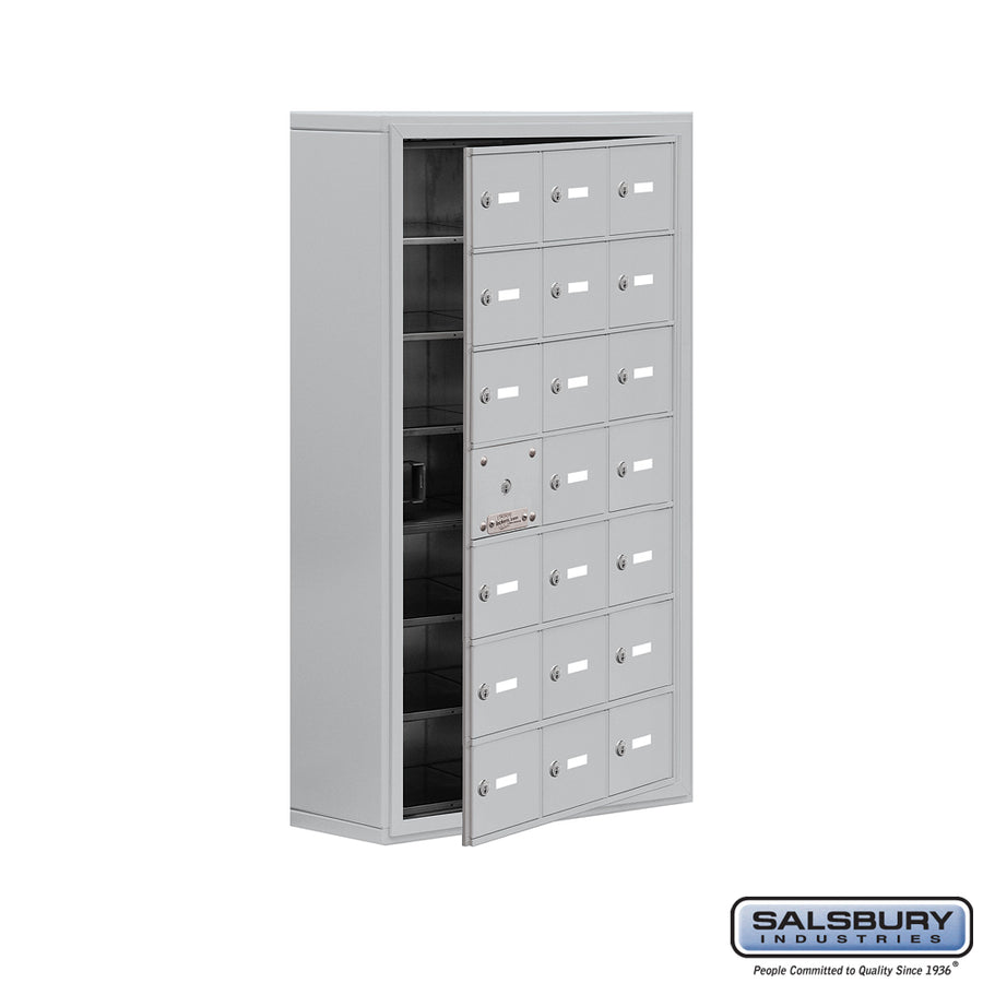 Surface Mounted Cell Phone Locker with 21 A Doors (20 usable) in Aluminum - Keyed Locks