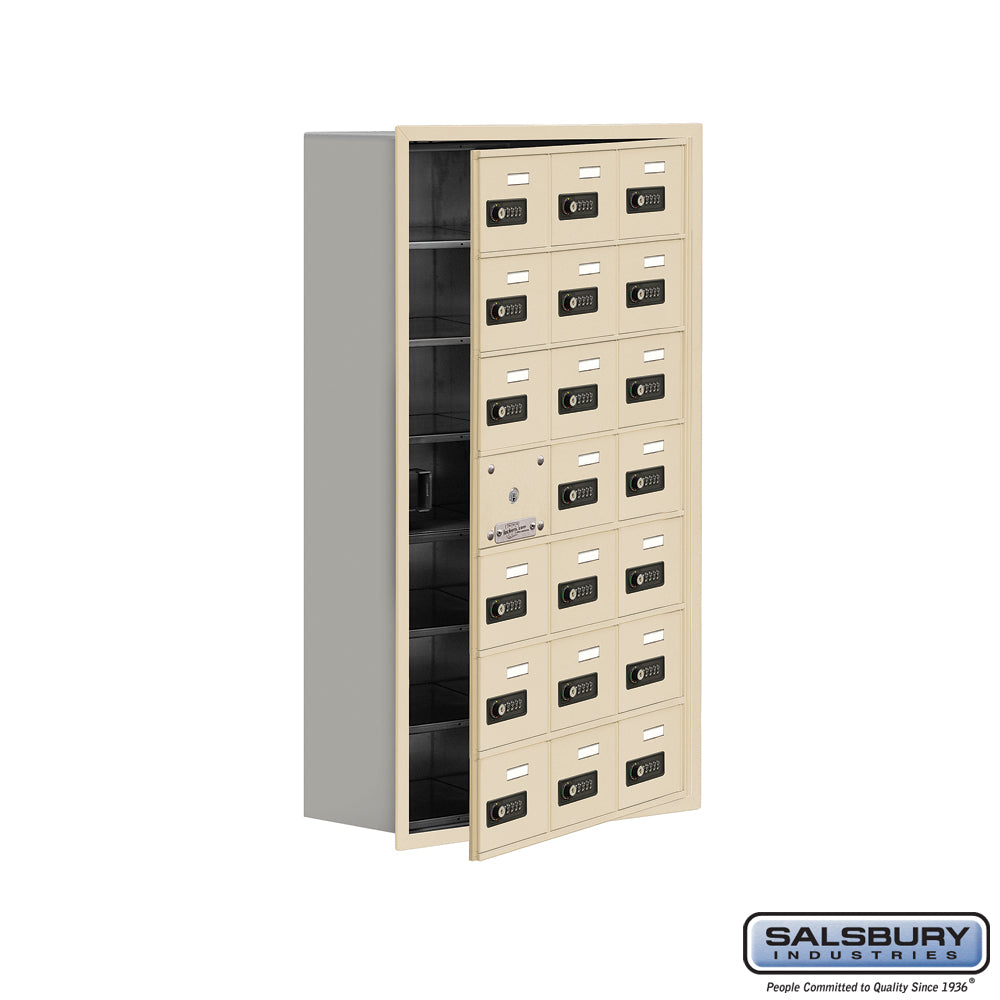 Recessed Mounted Cell Phone Locker with 21 A Doors (20 usable) in Sandstone - Resettable Combination Locks