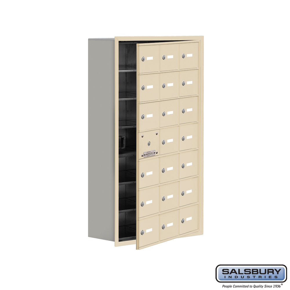 Recessed Mounted Cell Phone Locker with 21 A Doors (20 usable) in Sandstone - Keyed Locks