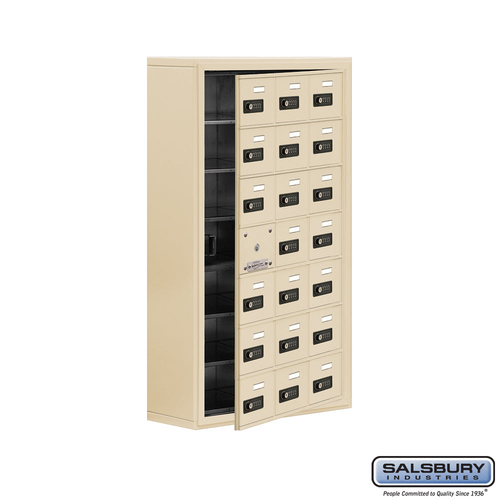 Surface Mounted Cell Phone Locker with 21 A Doors (20 usable) in Sandstone - Resettable Combination Locks