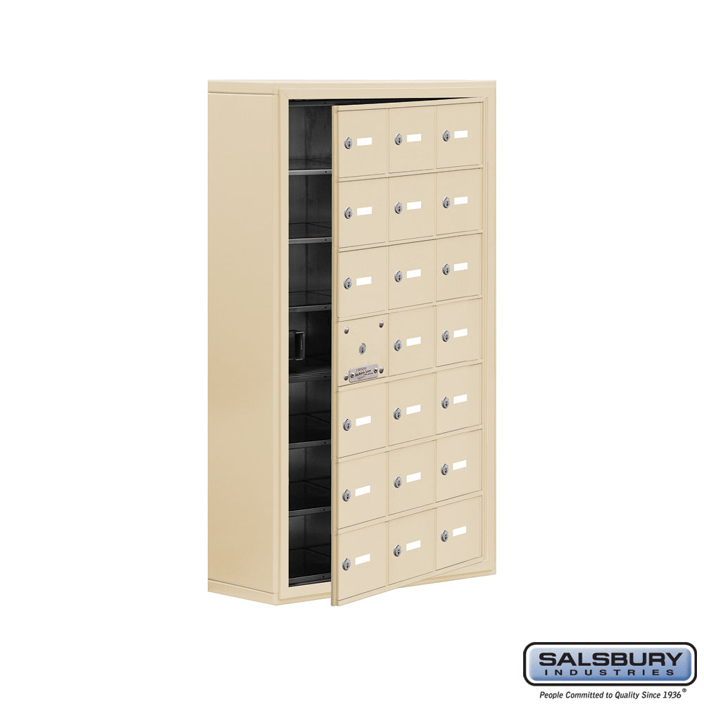 Surface Mounted Cell Phone Locker with 21 A Doors (20 usable) in Sandstone - Keyed Locks