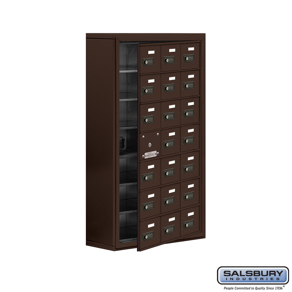 Surface Mounted Cell Phone Locker with 21 A Doors (20 usable) in Bronze - Resettable Combination Locks