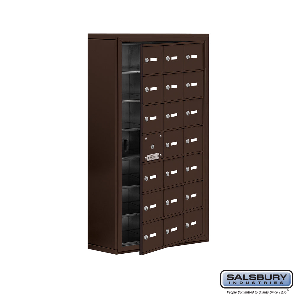 Surface Mounted Cell Phone Locker with 21 A Doors (20 usable) in Bronze - Keyed Locks