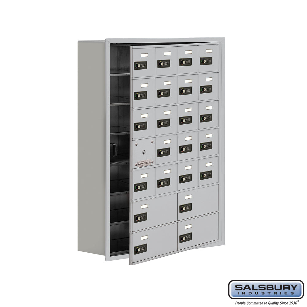 Recessed Mounted Cell Phone Locker with 20 A Doors (19 usable) 4 B Doors in Aluminum - Resettable Combination Locks