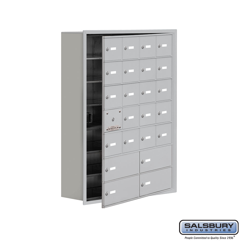 Recessed Mounted Cell Phone Locker with 20 A Doors (19 usable) 4 B Doors in Aluminum - Keyed Locks