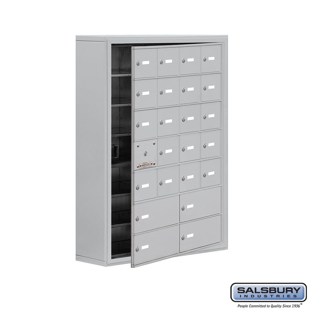 Surface Mounted Cell Phone Locker with 20 A Doors (19 usable) 4 B Doors in Aluminum - Keyed Locks