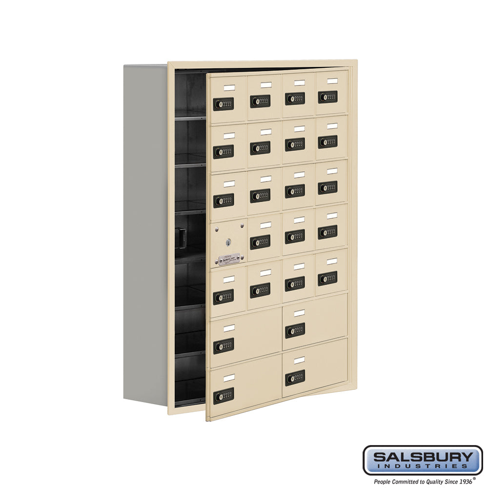 Recessed Mounted Cell Phone Locker with 20 A Doors (19 usable) 4 B Doors in Sandstone - Resettable Combination Locks