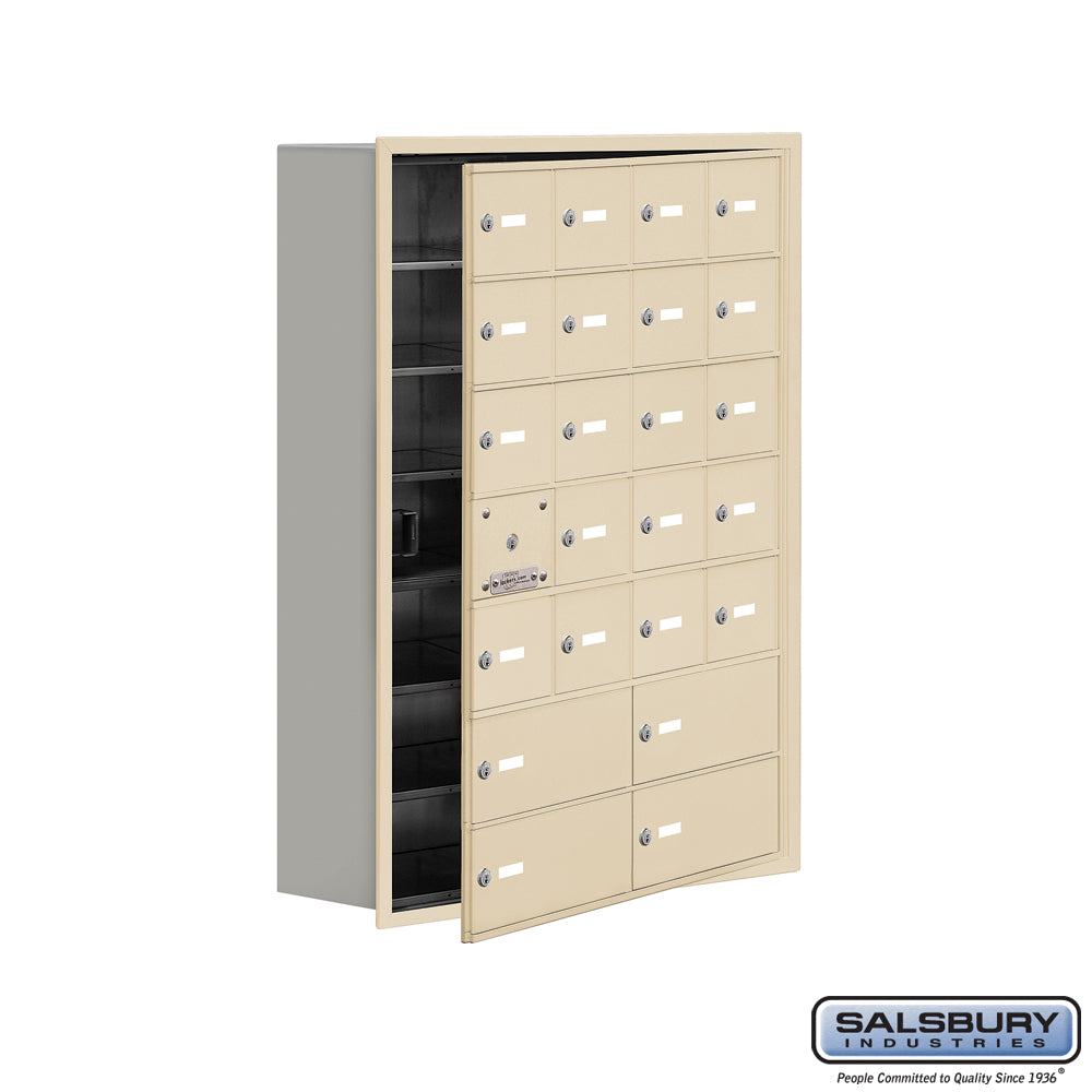 Recessed Mounted Cell Phone Locker with 20 A Doors (19 usable) 4 B Doors in Sandstone - Keyed Locks