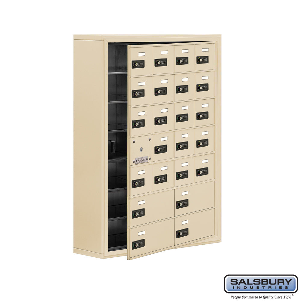 Surface Mounted Cell Phone Locker with 20 A Doors (19 usable) 4 B Doors in Sandstone - Resettable Combination Locks