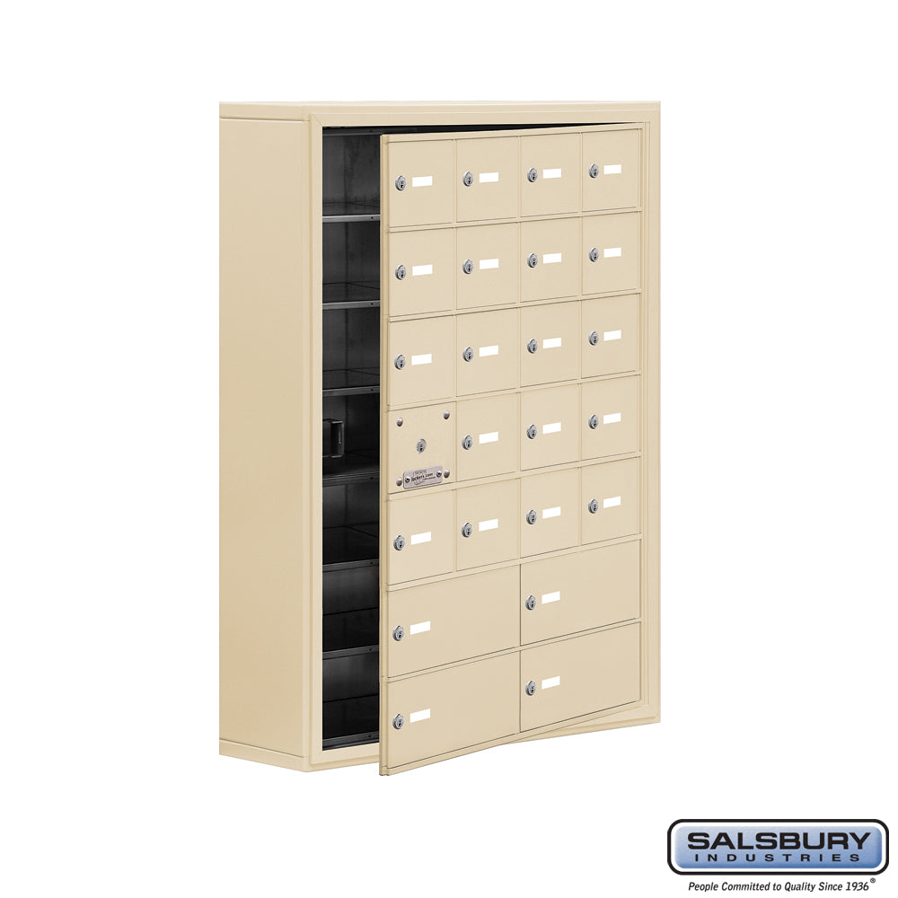 Surface Mounted Cell Phone Locker with 20 A Doors (19 usable) 4 B Doors in Sandstone - Keyed Locks