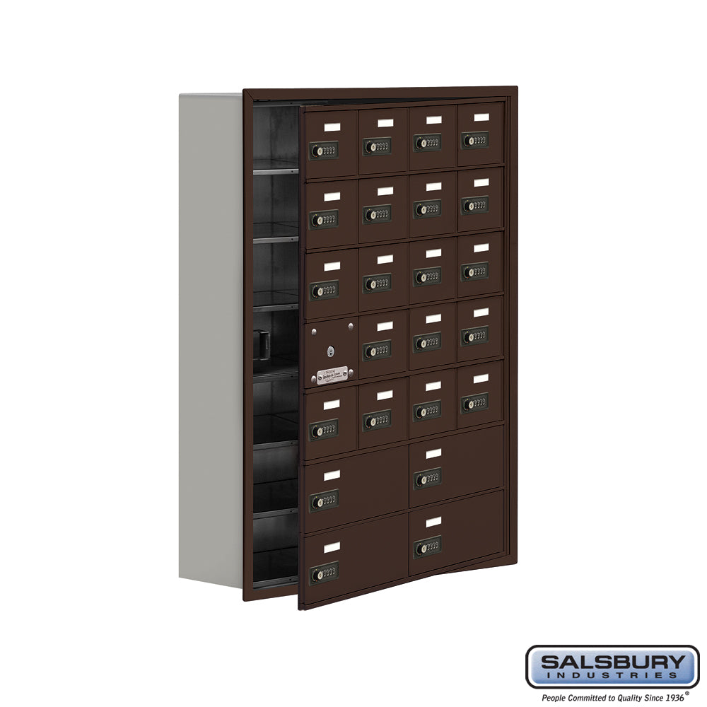 Recessed Mounted Cell Phone Locker with 20 A Doors (19 usable) 4 B Doors in Bronze - Resettable Combination Locks