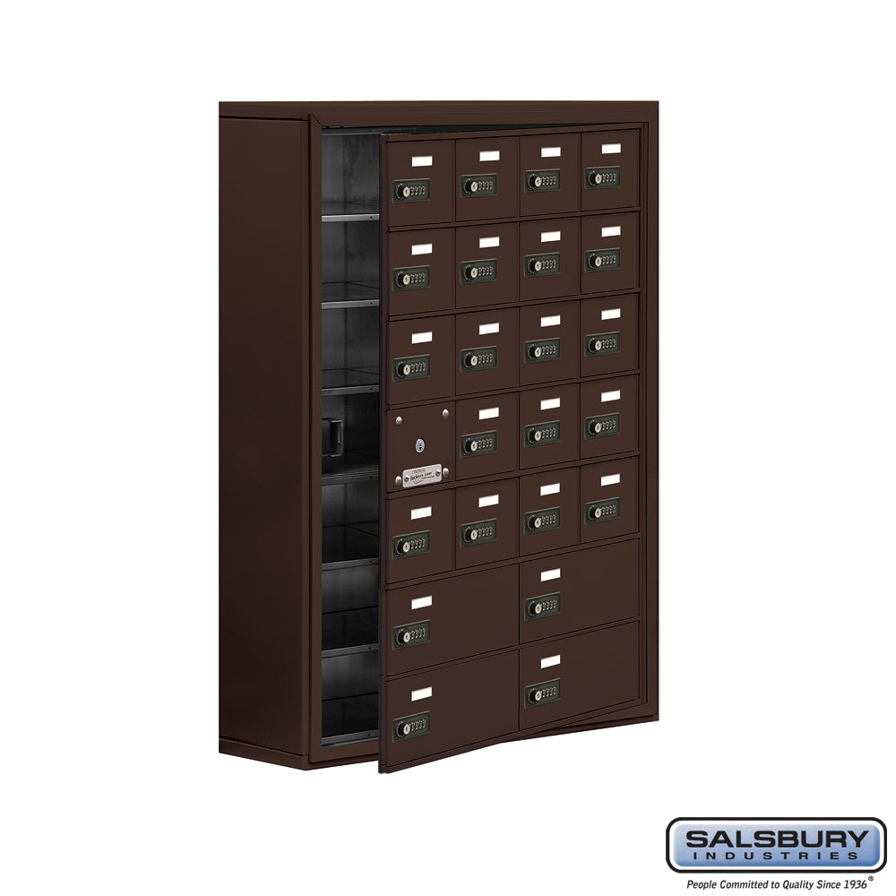 Surface Mounted Cell Phone Locker with 20 A Doors (19 usable) 4 B Doors in Bronze - Resettable Combination Locks