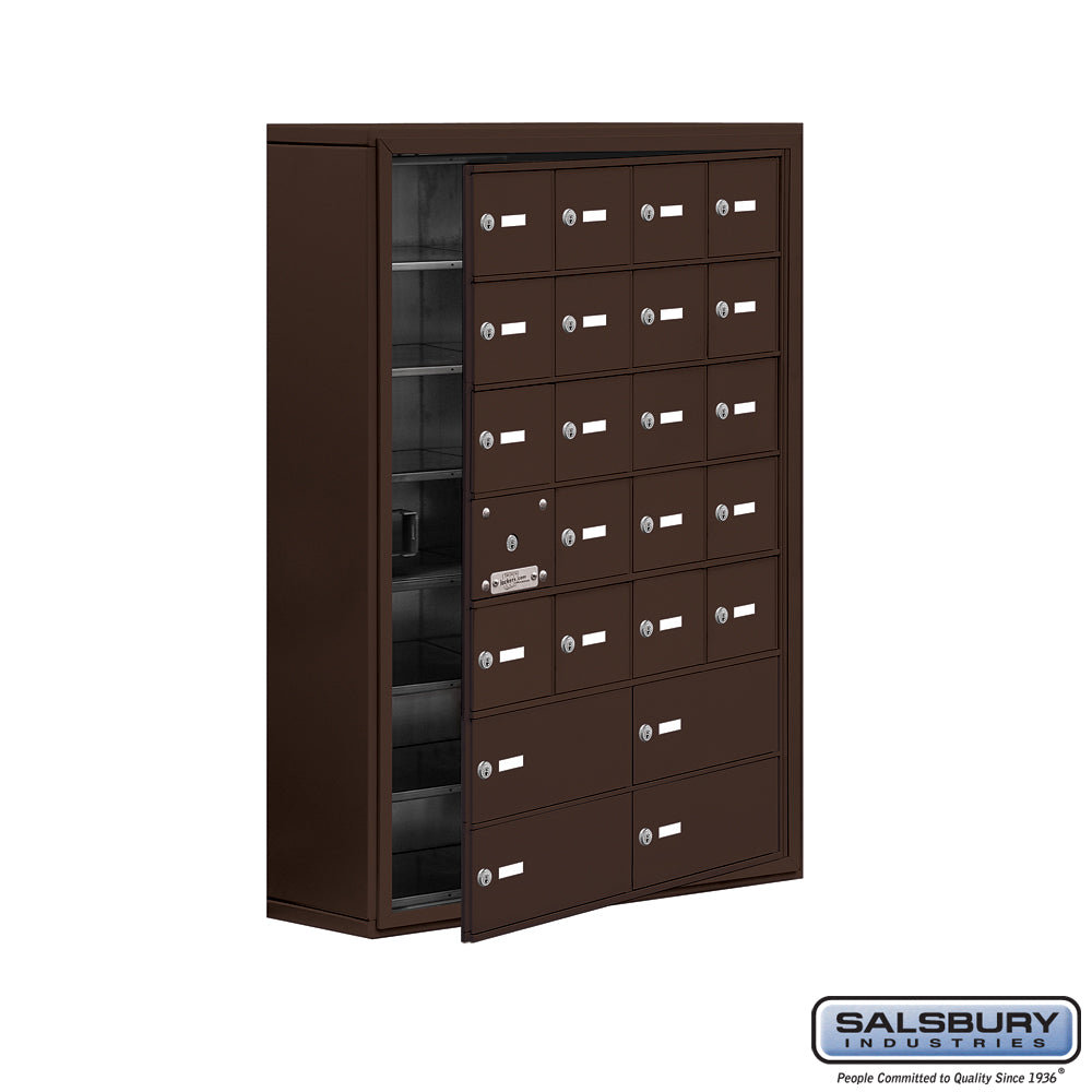 Surface Mounted Cell Phone Locker with 20 A Doors (19 usable) 4 B Doors in Bronze - Keyed Locks