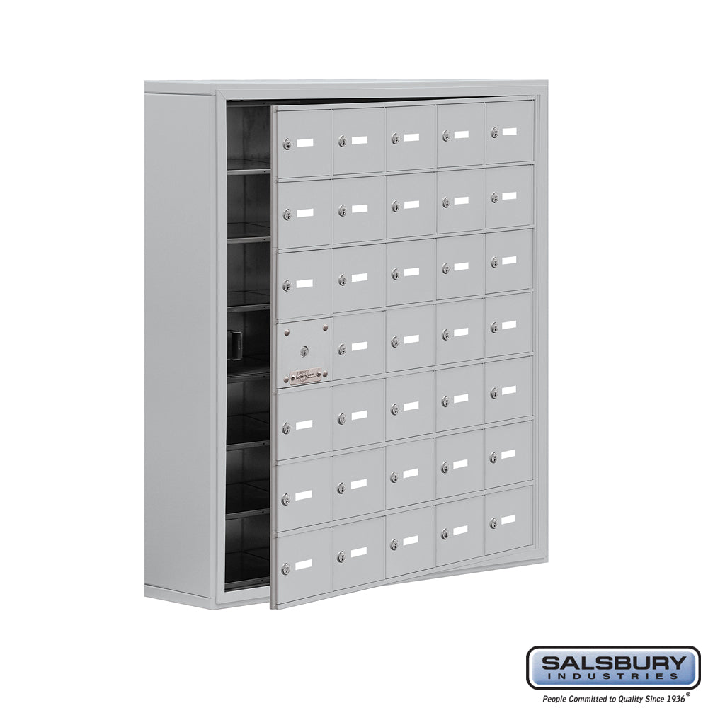 Surface Mounted Cell Phone Locker with 35 A Doors (34 usable) in Aluminum - Keyed Locks