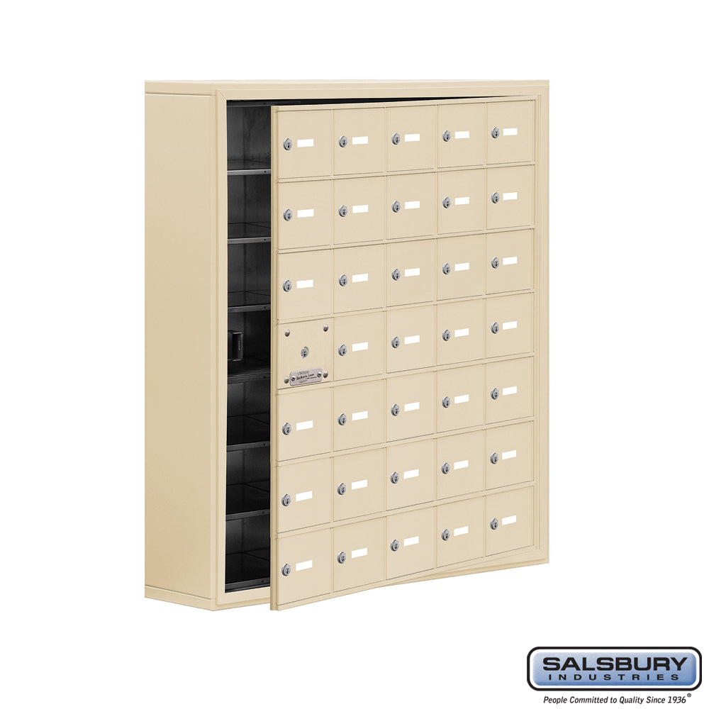 Surface Mounted Cell Phone Locker with 35 A Doors (34 usable) in Sandstone - Keyed Locks