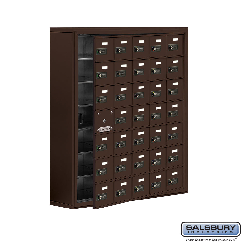 Surface Mounted Cell Phone Locker with 35 A Doors (34 usable) in Bronze - Resettable Combination Locks