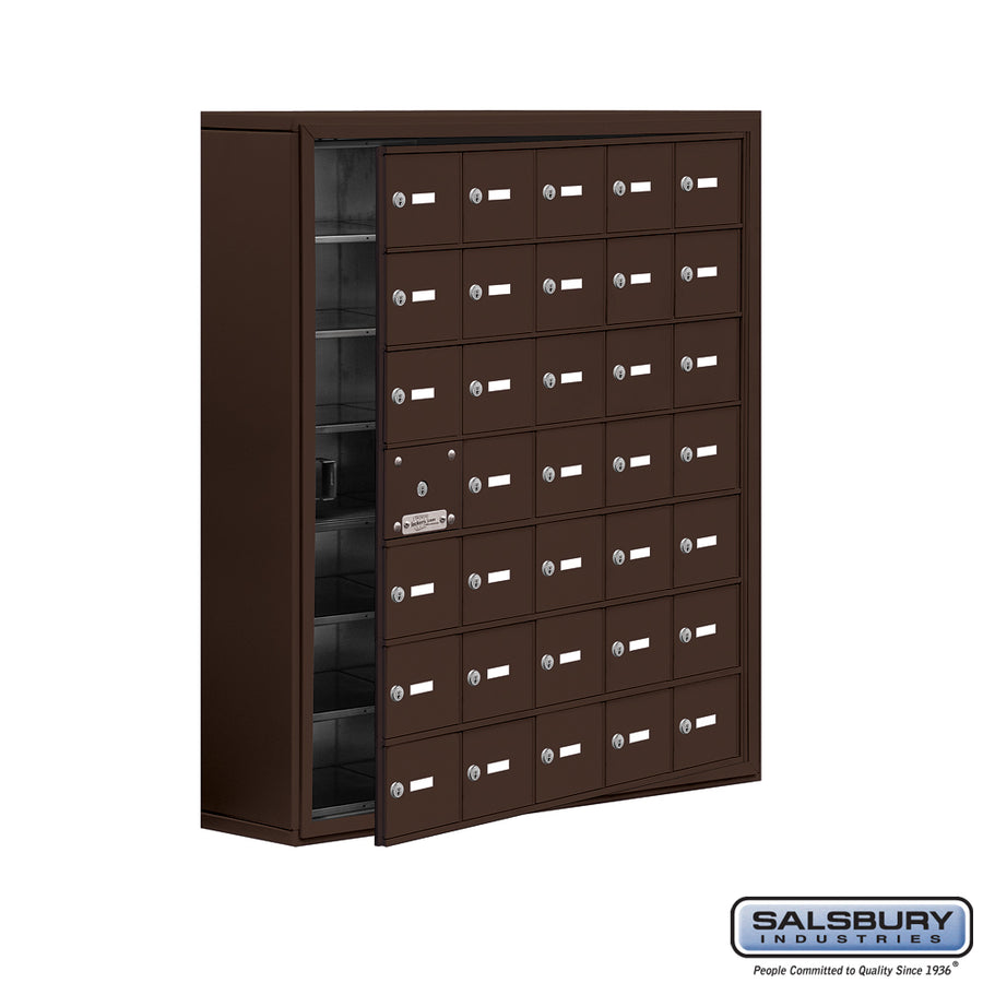 Surface Mounted Cell Phone Locker with 35 A Doors (34 usable) in Bronze - Keyed Locks