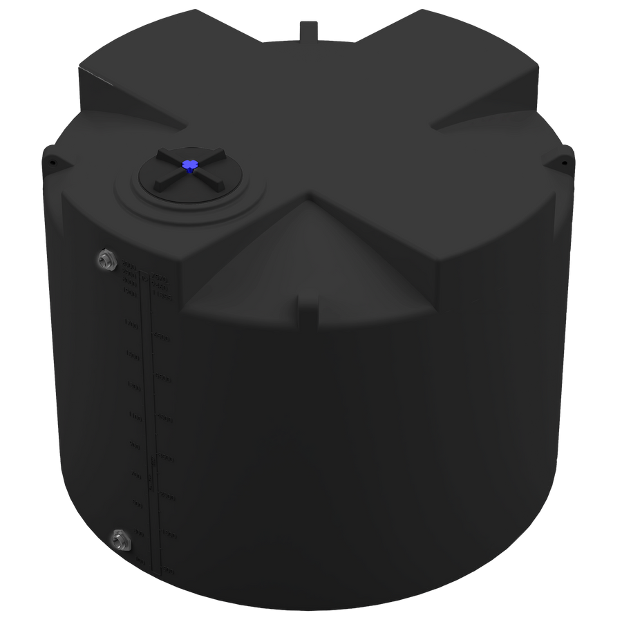 2000 GAL PROCHEM® PLUS POTABLE WATER TANK - LPE 1.0 FDA - BLACK  - DIA 95" x HGT 75" - LID 16" - BH FITTING T 1.5” / B 2” 