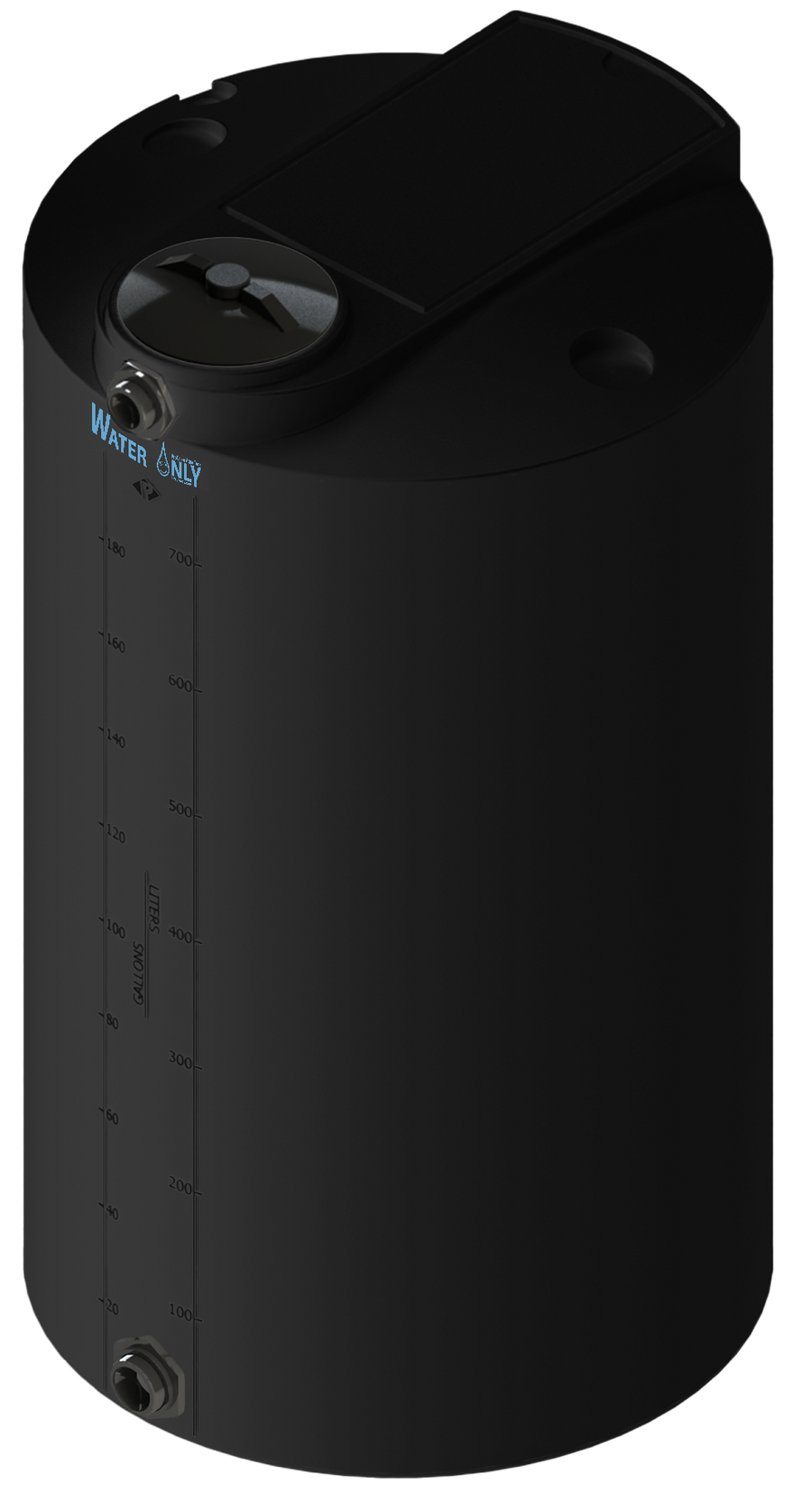 200 Gal ProChem® Potable Water Tank w/Bulkhead Fittings - Twist Lid 8" - LPE 1.0 - Black 