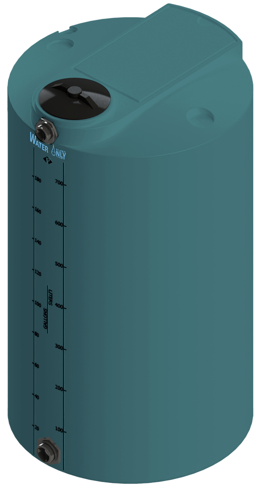 200 Gal ProChem® Potable Water Tank w/Bulkhead Fittings - Twist Lid 8" - LPE 1.0 - Dk Gray 