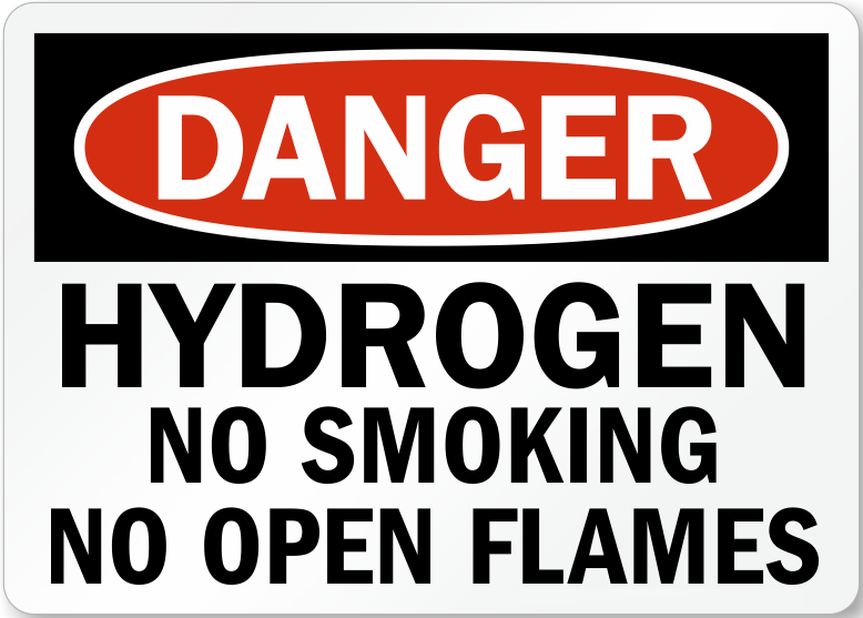Danger Sign, Hydrogen No Smoking No Open Flames, Aluminum