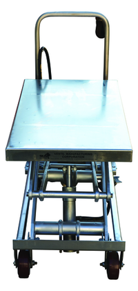 Thumbnail for Partially Stainless Steel Air/Hydraulic Scissor Lift Cart 35-1/2 In. x 20 In. Platform With Poly-On-Poly Casters 800 Lb. Capacity Silver