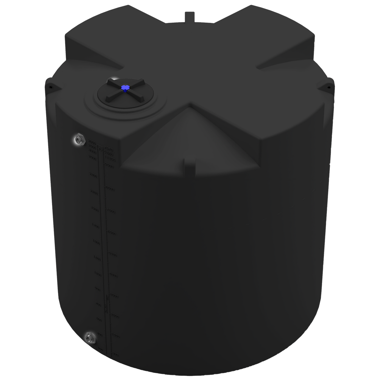 2500 GAL PROCHEM® PLUS POTABLE WATER TANK - LPE 1.0 FDA - BLACK  - DIA 95" x HGT 95" - LID 16" - BH FITTING T 1.5” / B 2” 