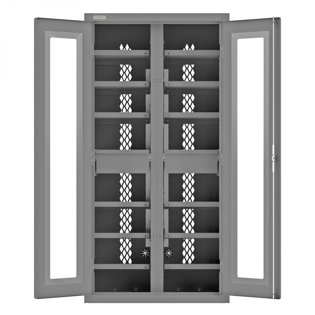 Secure Charging Cabinet, 16 Gauge, 12 Shelves, 2 Drawers, 2 Power Strips, 36 x 24 x 72
