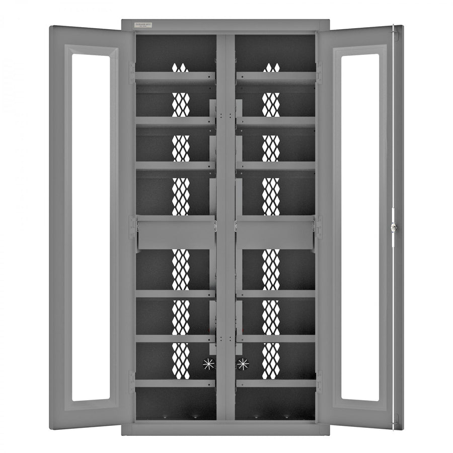 Secure Charging Cabinet, 16 Gauge, 12 Shelves, 2 Drawers, 2 Power Strips, 36 x 24 x 72