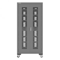 Thumbnail for Mobile Secure Charging Cabinet, 16 Gauge, 12 Shelves, 2 Drawers, 2 Power Strips, 36 x 24 x 78