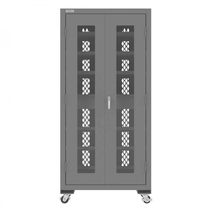 Mobile Secure Charging Cabinet, 16 Gauge, 12 Shelves, 2 Drawers, 2 Power Strips, 36 x 24 x 78