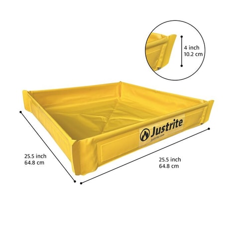 Justrite 25.5” x 25.5” x 4”, 9 Gallon Capacity, Folding Utility Tray, Yellow