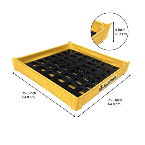 Justrite 25.5” x 25.5” x 4”, 8 Gallon Capacity, Folding Utility Tray with Grate