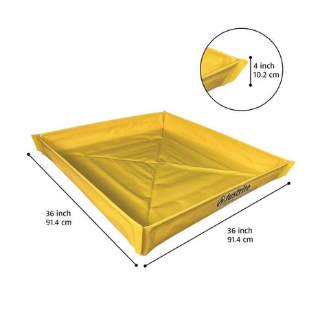 Justrite 36” x 36” x 4”, 20 Gallon Capacity, Folding Utility Tray, Yellow
