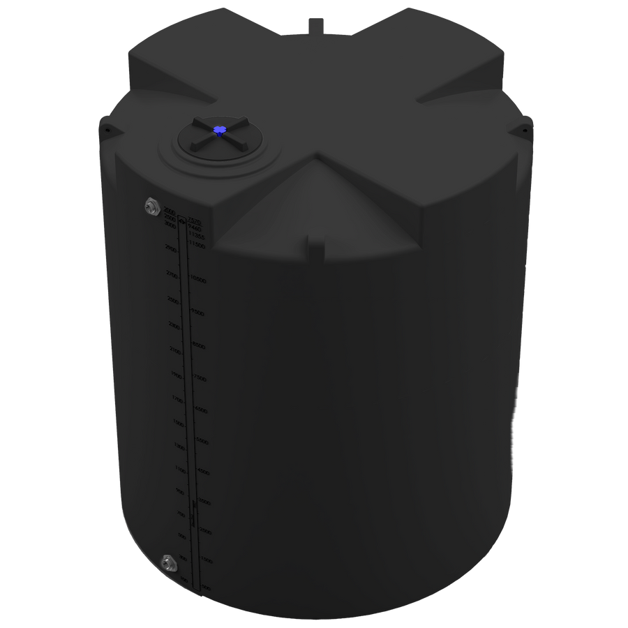 3000 GAL PROCHEM® PLUS POTABLE WATER TANK - LPE 1.0 FDA - BLACK  - DIA 95" x HGT 112" - LID 16" - BH FITTING T 1.5” / B 2” 