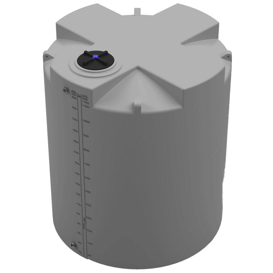 3000 GAL PROCHEM® PLUS POTABLE WATER TANK - LPE 1.0 FDA - GRAY  - DIA 95" x HGT 112" - LID 16" - BH FITTING T 1.5” / B 2” 