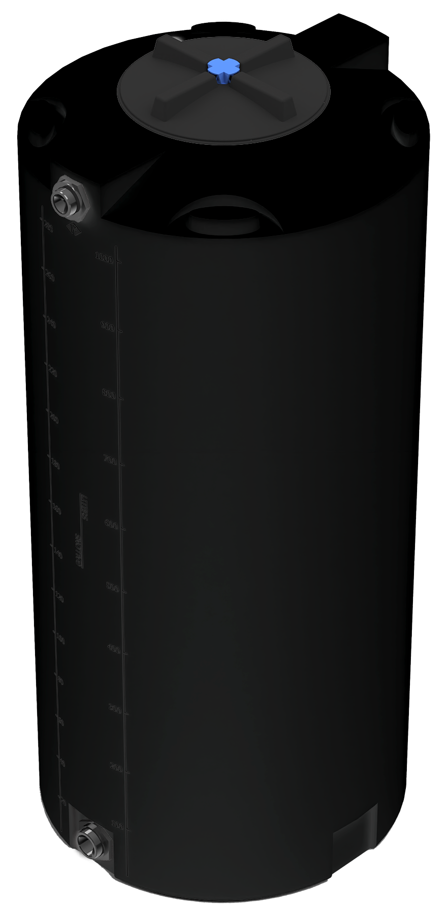 300 GAL PROCHEM® POTABLE WATER TANK W/BULKHEAD FITTINGS - LPE 1.0 FDA - BLACK  - DIA 35" x HGT 78" - LID 16" - BH FITTING T 1.5” / B 2” 