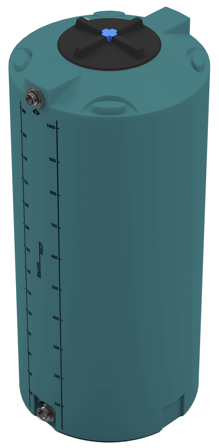 300 GAL PROCHEM® POTABLE WATER TANK W/BULKHEAD FITTINGS - LPE 1.0 FDA - GREEN  - DIA 35" x HGT 78" - LID 16" - BH FITTING T 1.5” / B 2” 