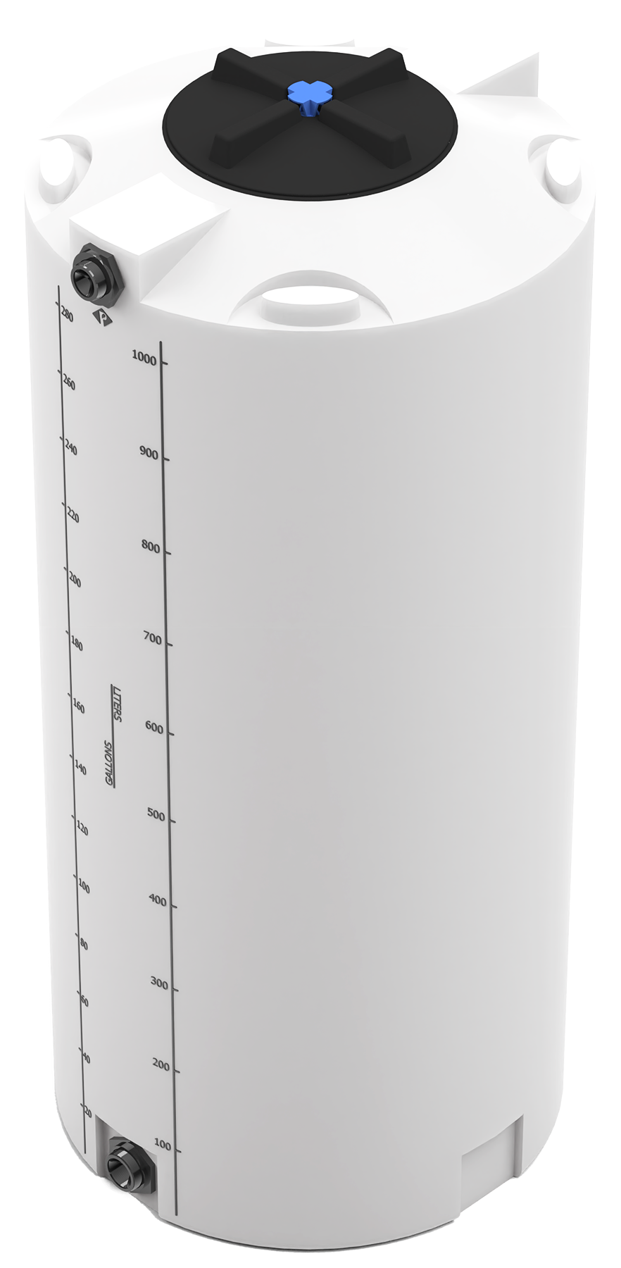 300 GAL PROCHEM® POTABLE WATER TANK W/BULKHEAD FITTINGS - LPE 1.0 FDA - NATURAL  - DIA 35" x HGT 78" - LID 16" - BH FITTING T 1.5” / B 2” 