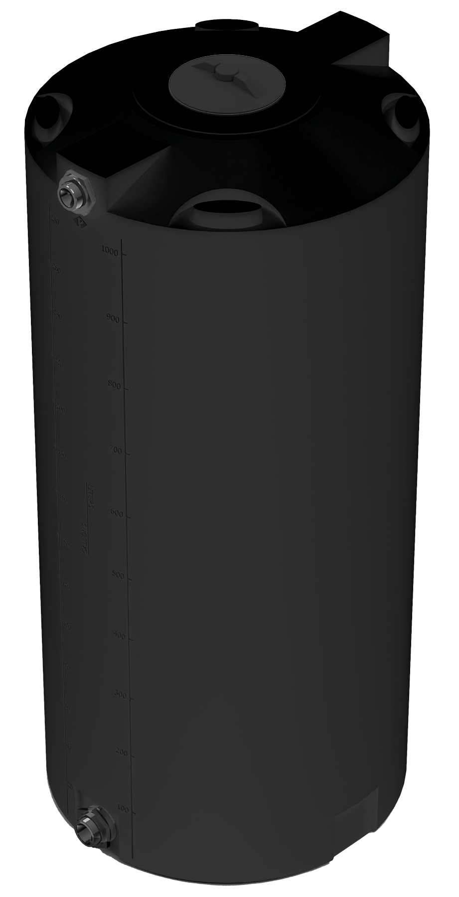 300 GAL PROCHEM® POTABLE WATER TANK W/BULKHEAD FITTINGS - LPE 1.0 FDA - BLACK  - DIA 35" x HGT 78" - LID 8" - BH FITTING T 1.5” / B 2” 