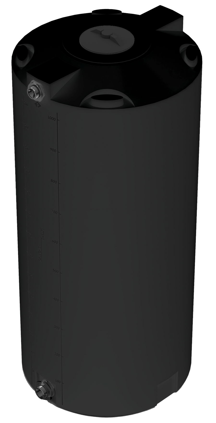 300 GAL PROCHEM® POTABLE WATER TANK W/BULKHEAD FITTINGS - LPE 1.0 FDA - BLACK  - DIA 35" x HGT 78" - LID 8" - BH FITTING T 1.5” / B 2” 