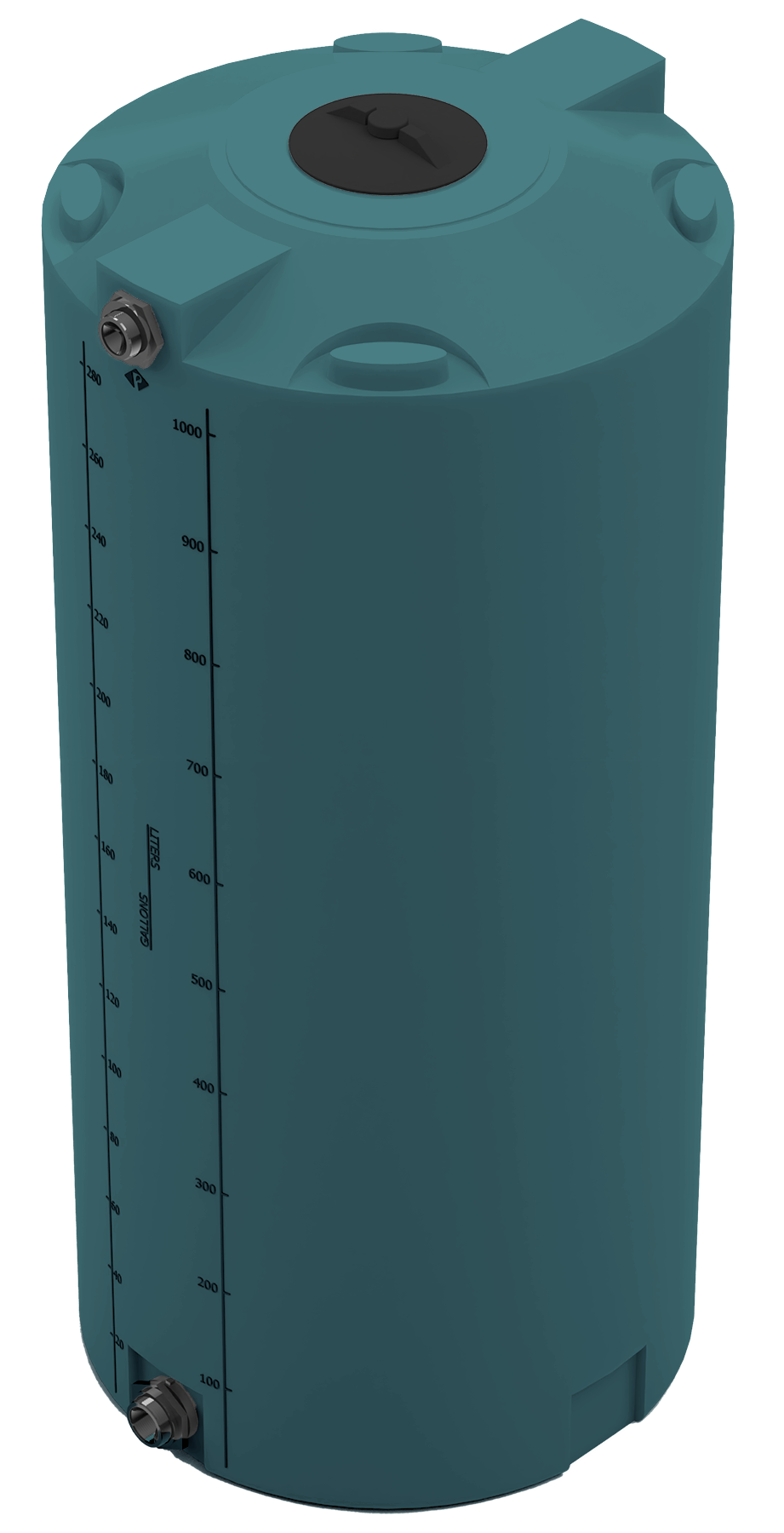 300 GAL PROCHEM® POTABLE WATER TANK W/BULKHEAD FITTINGS - LPE 1.0 FDA - GREEN  - DIA 35" x HGT 78" - LID 8" - BH FITTING T 1.5” / B 2” 